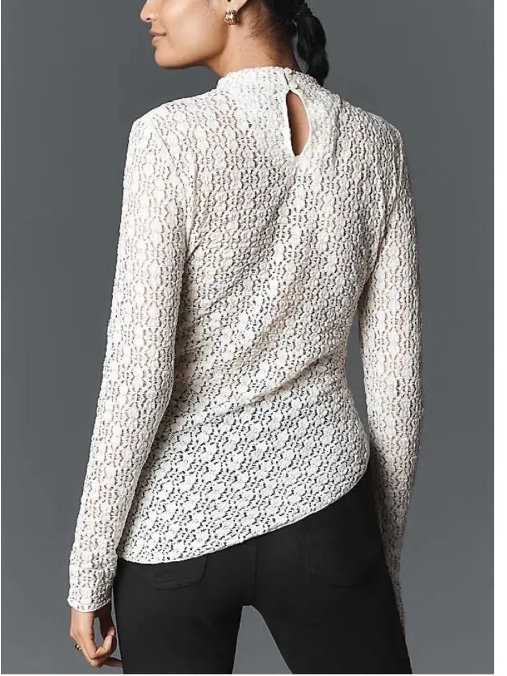 Anthropologie Coconut Milk Smocked Lace Long-Sleeve Top - White/Cream